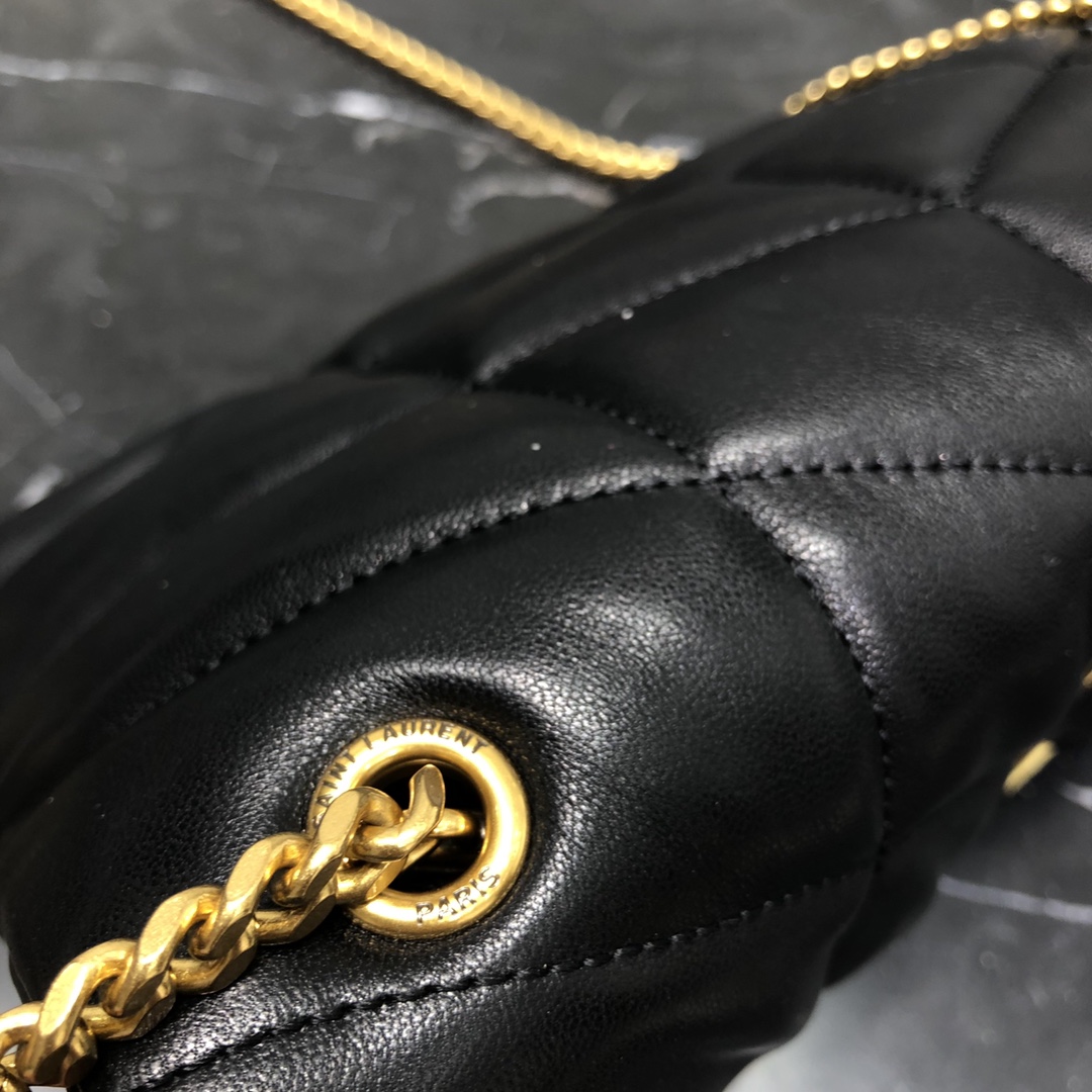 Saint Laurent Loulou Puffer Toy Lambskin Shoulder Bag Handbag Black 759337 Gold